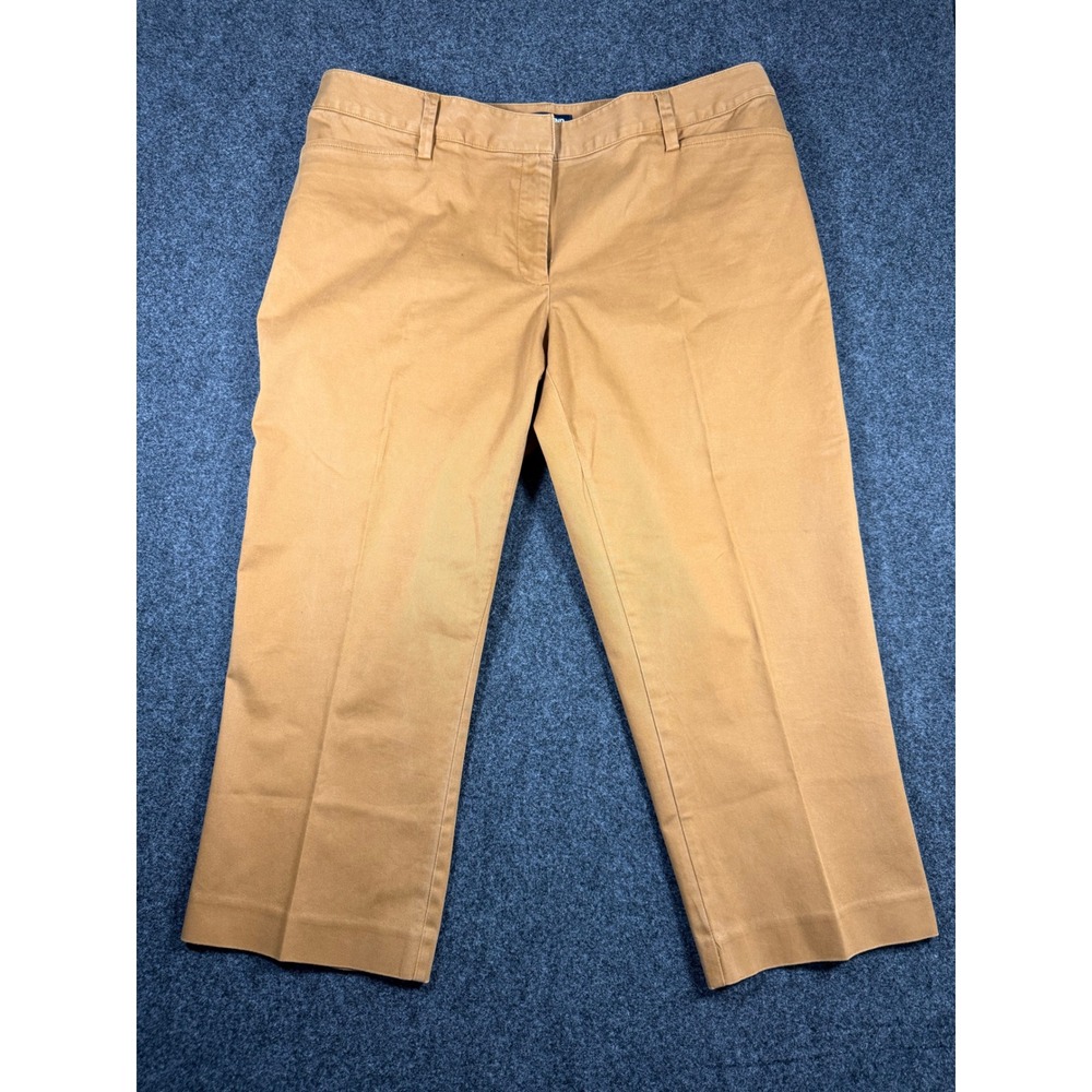 Lands End Womens 16W Mid Rise Slim Leg Chino Pants Camel Tan Brown Cotton Blend